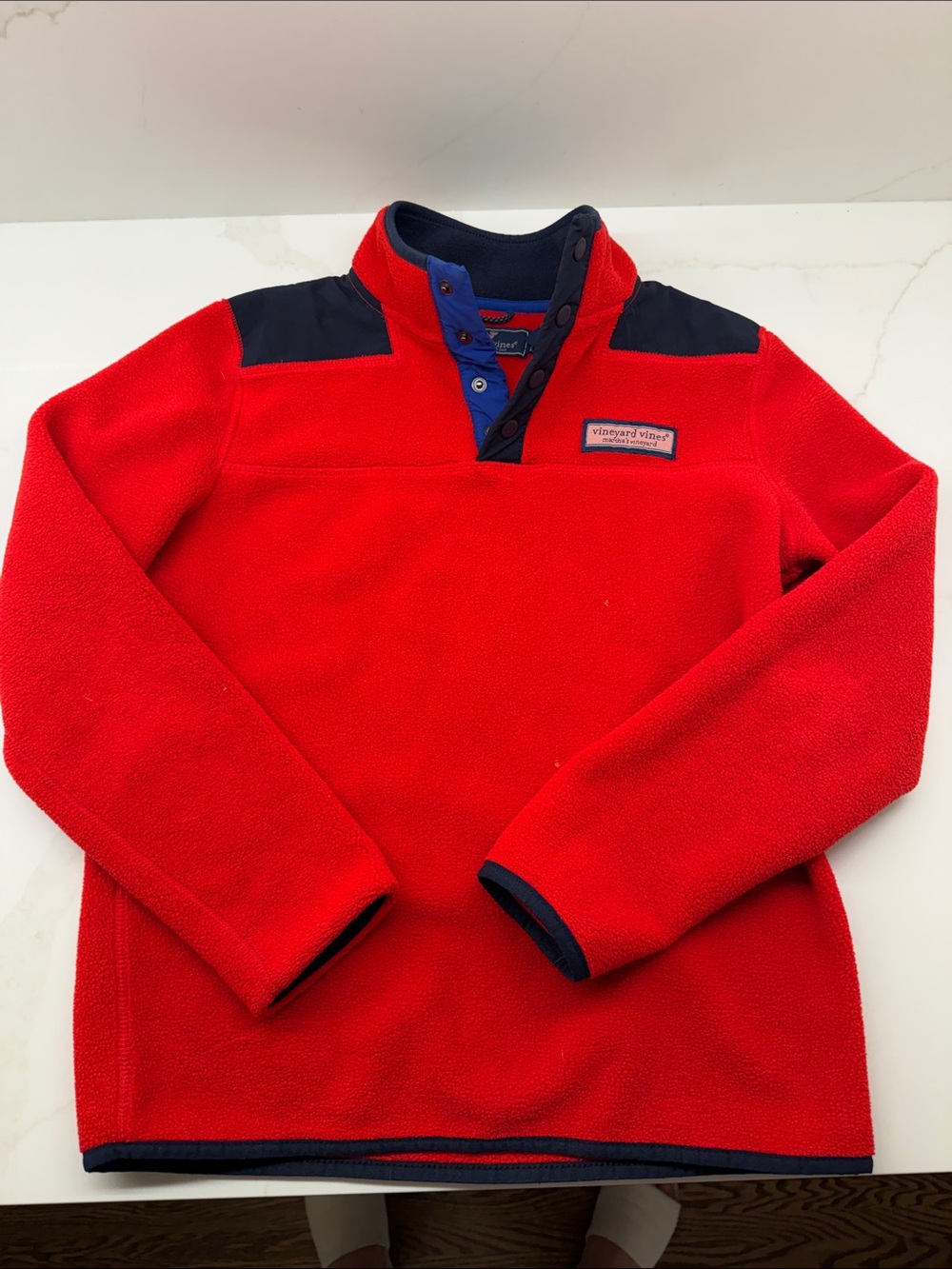 Vineyard Vines Red Fleece Pullover with Navy Trim - Kids